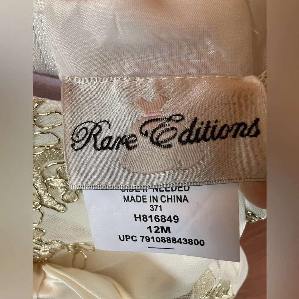 Rare Editions - Gold flower embroidery mesh Ivory baby 2pc dress (Size 12m) NWT